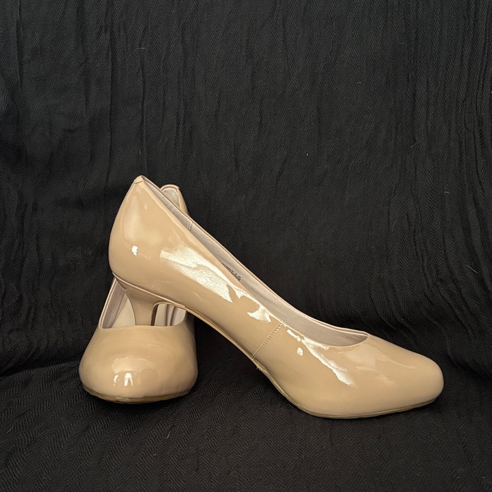 Classic Nude Genuine Patent Leather Round-Toe Pumps - Women
